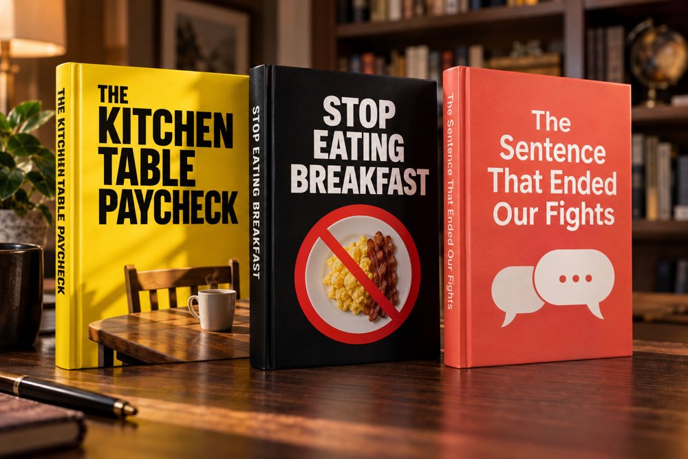 3D mockup of the three books