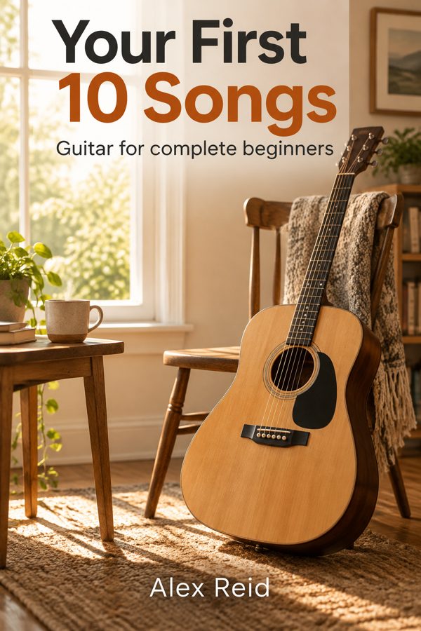 Book cover: Your First 10 Songs, guitar for complete beginners