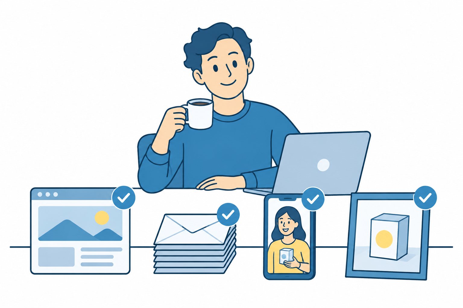 A relaxed affiliate with the page, emails, video ad and product picture all made and ticked off